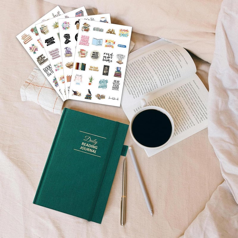 COMKISO Store Reading Journal for Book Lovers - 75 Book Journal Reading Log for Book Tracking, A5 Linen Book Review Journal with TBR Tracker List, Ratings, Challenges, Prompts, and Index - Green - Image 2